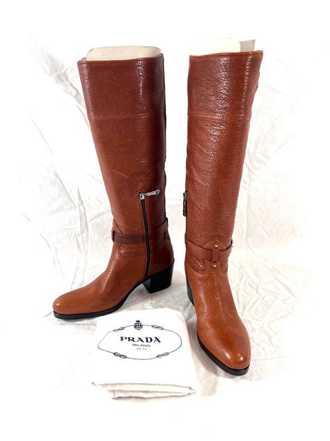 prada brown leather riding boots|Prada high heel boots.